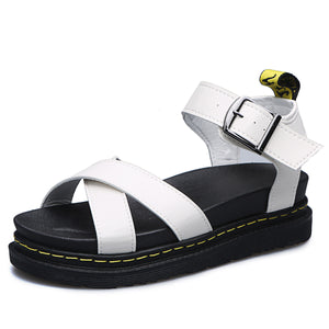 Women's Orthopedic Non-Slip Cross Strap Sandals - Open Toe, Solid Color, Ankle Strap Buckle & Thick Bottom