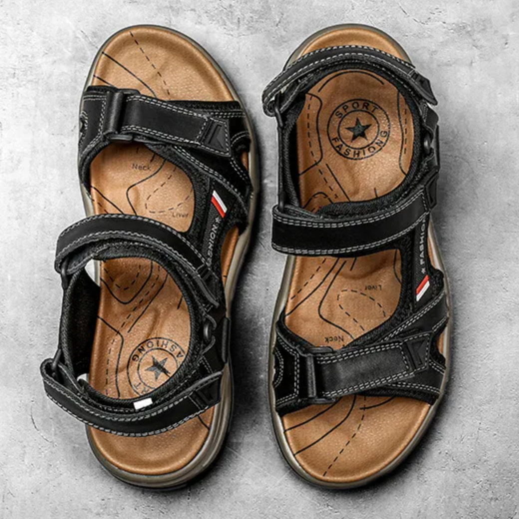 Men's Orthopedic Leather Sandals – Breathable, Adjustable, Air Cushion