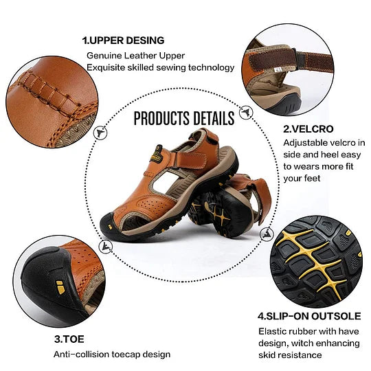 Men's Orthopedic Support Non-slip Sport Sandals Lightweight Trail Hiking Leather Sandals