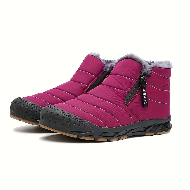 Women's Warm Fleece Non-slip Ankle Boots, Comfy Outdoor Hiking Lined Trekking Barefoot Shoes