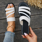 🔥Last Day Promotion 50% OFF🔥Women's Braided Strap Flat Slippers, Black Open Non Slip Slides Shoes
