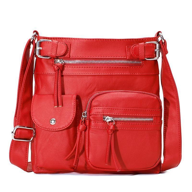 Premium Soft Leather Crossbody Bag, Multi-Pocket Shoulder Bag